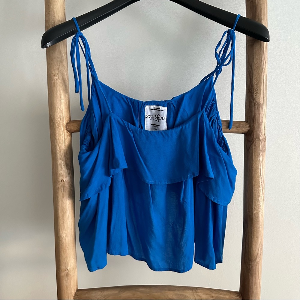 Posh Pua Blue Ruffled Crop Camisole
